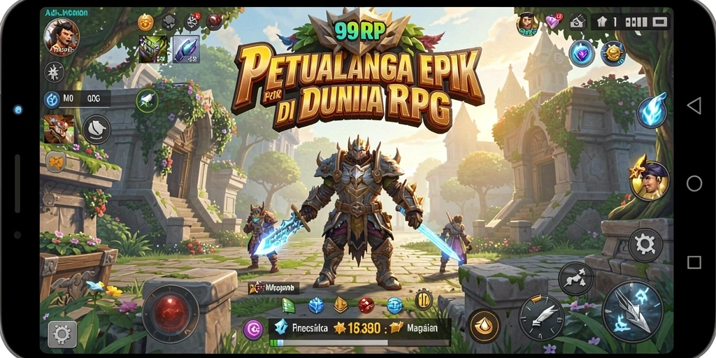 Tampilan gameplay <strong>99RP</strong> yang menakjubkan dengan pertarungan epik dan eksplorasi.