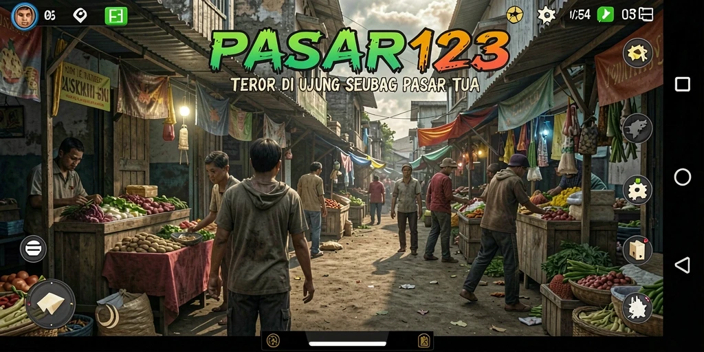 Screenshot PASAR123 menampilkan adegan menegangkan di pasar yang sunyi.