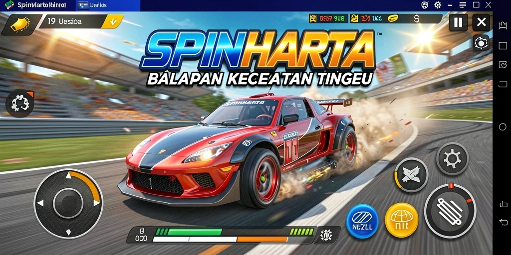 Screenshot gameplay SPINHARTA menampilkan balapan seru di lintasan menantang.