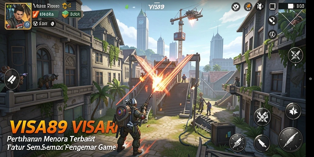 Tampilan gameplay menawan dari VISA89 yang menampilkan strategi Tower Defense.