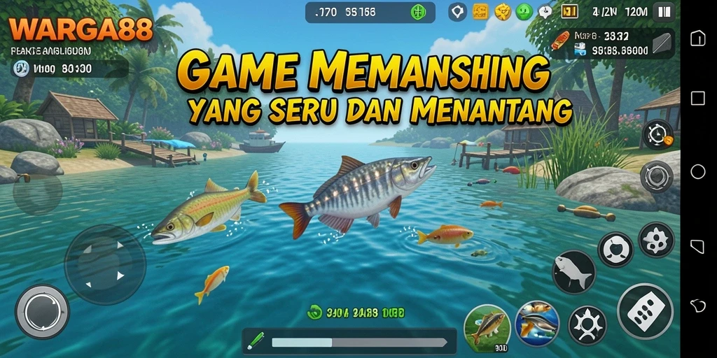 Screenshot WARGA88 menampilkan momen seru saat memancing ikan di laut.